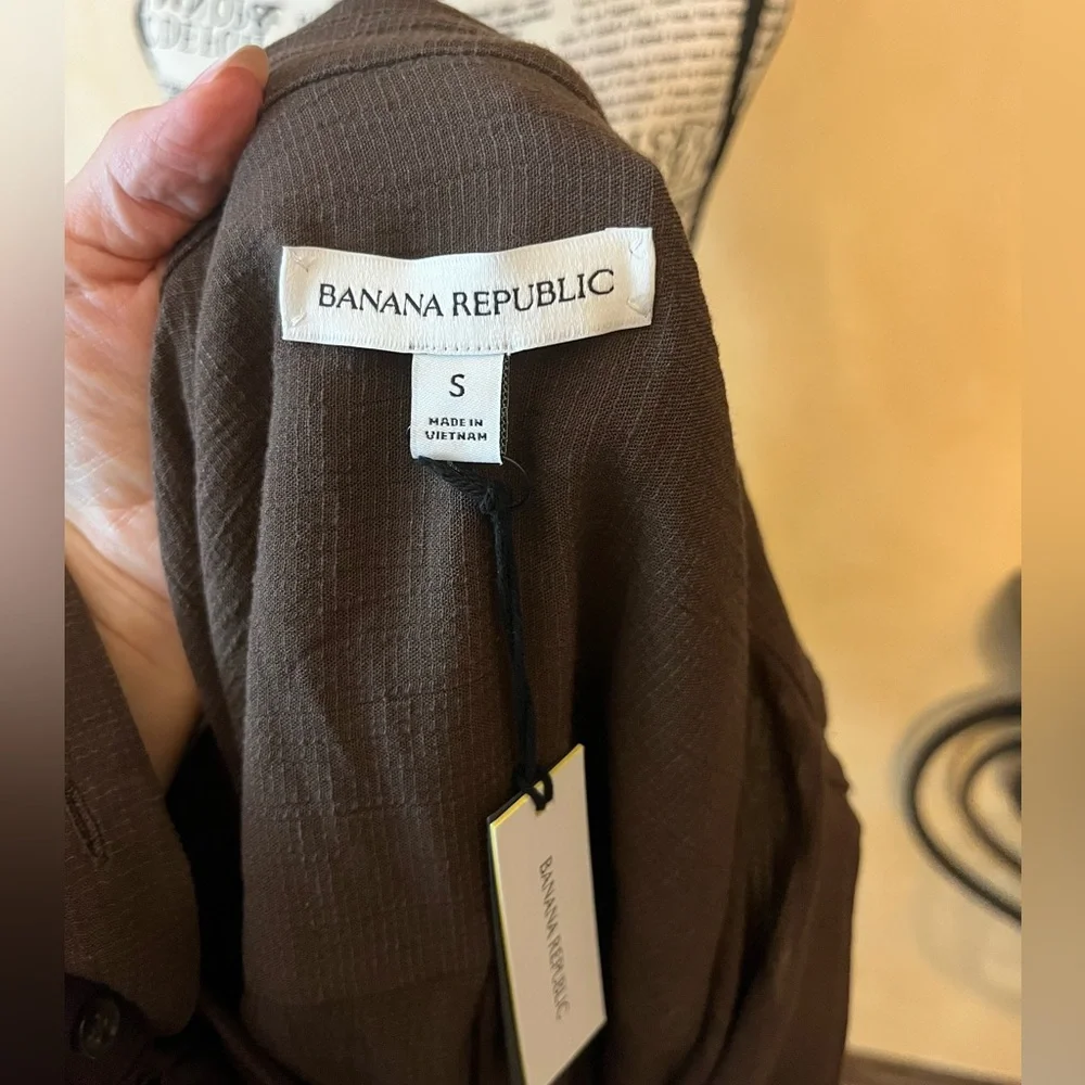 NWT Banana Republic Long Sleeve “Gauze Shirt Dress” (#743525), Espresso, Small - Picture 5 of 12
